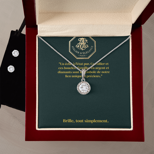 "Eternal Radiance" Set – Diamond Circle Pendant Necklace & Sterling Silver Earrings